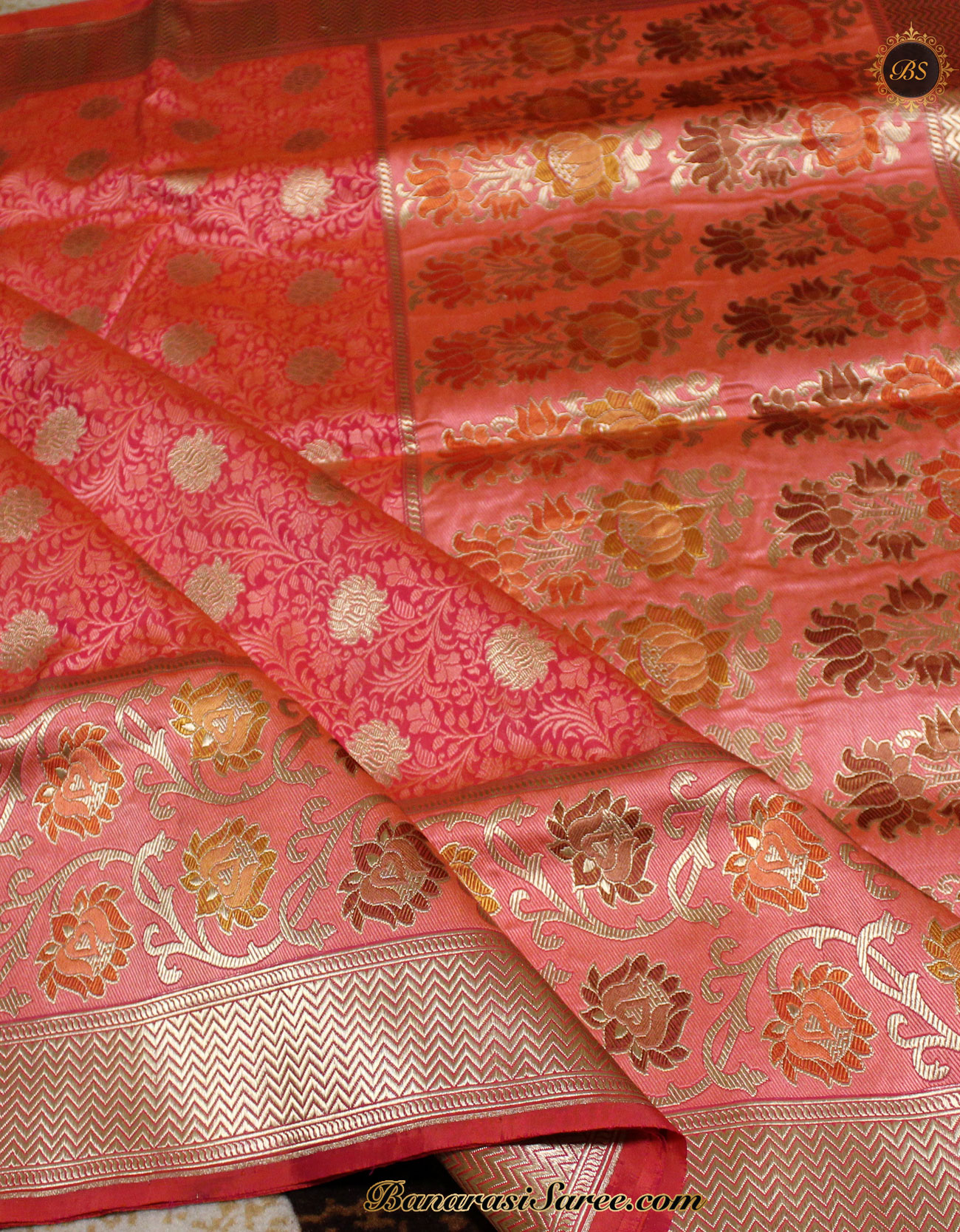 Pure Banarasi Katan Silk Rogue Colour Tanchoi Saree - BanarasiSaree.com